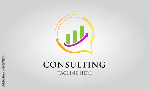 Finance Consulting  Logo Design Template. Speech bubble and growth graph vector design.