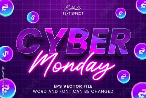 Cyber monday sale purple neon 3d editable text effect 