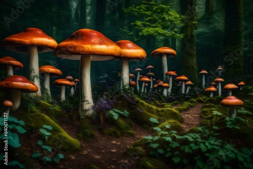 Renaissance mushroom garden painting - AI Generative