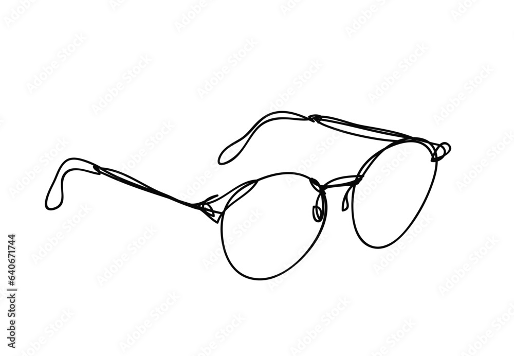 glasses ,line drawing style, continuous line art , vector illustration