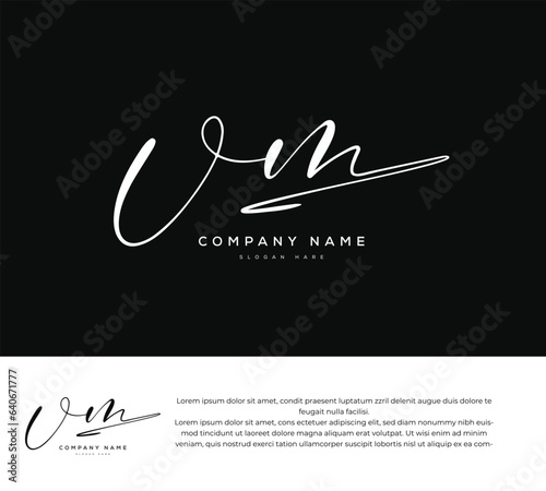 VM V M  initial letter handwriting and signature logo