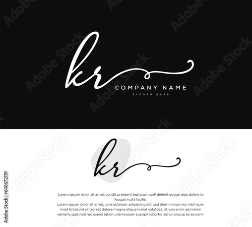 K R KR initial letter handwriting and signature logo