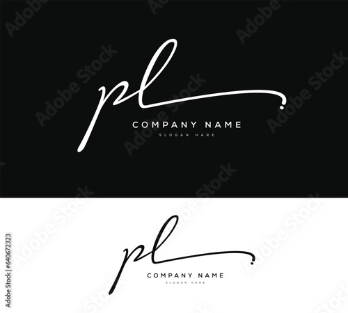 P L PL initial letter handwriting and signature logo