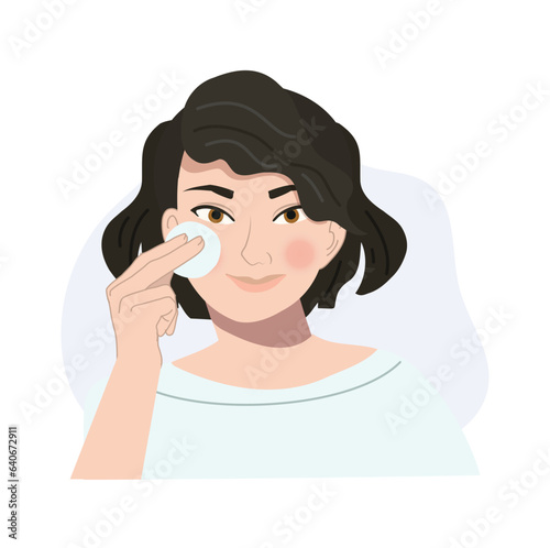 Cosmetic Skincare Concept. Young Happy Woman Using Makeup Remover Patch.