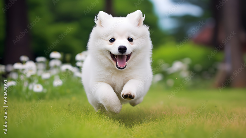 puppy run on the grass Generative Ai	