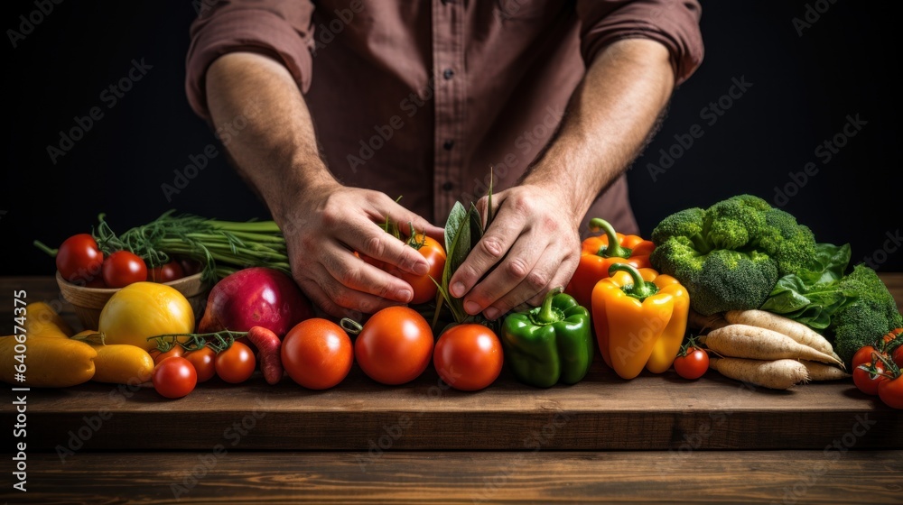 A man holding a box with fresh vegetables. Healthy eating concept. A man holding a box with fresh vegetables. Healthy eating concept.