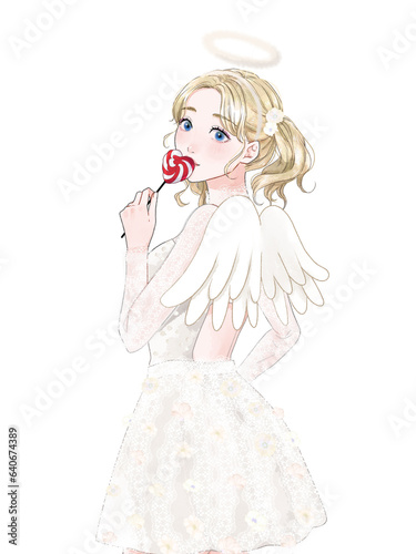 天使 仮装した女性のイラスト 水彩