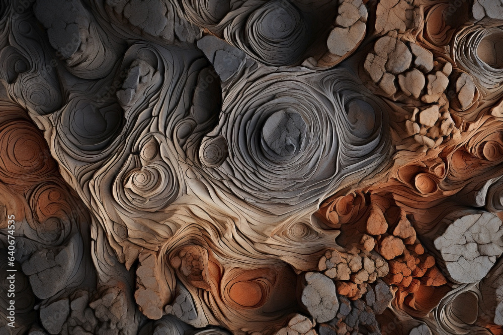 Weathered natural elements reveal stories etched into the soil of the earth. Textures of time: where erosion meets organic surface with undulating patterns and earthy colors.