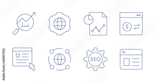 Seo icons. editable stroke. Containing global, internet, report, seo, transaction, website, analysis, browser.