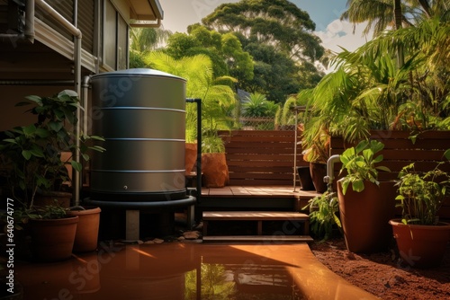 A rainwater harvesting system with a water tank and filtration unit