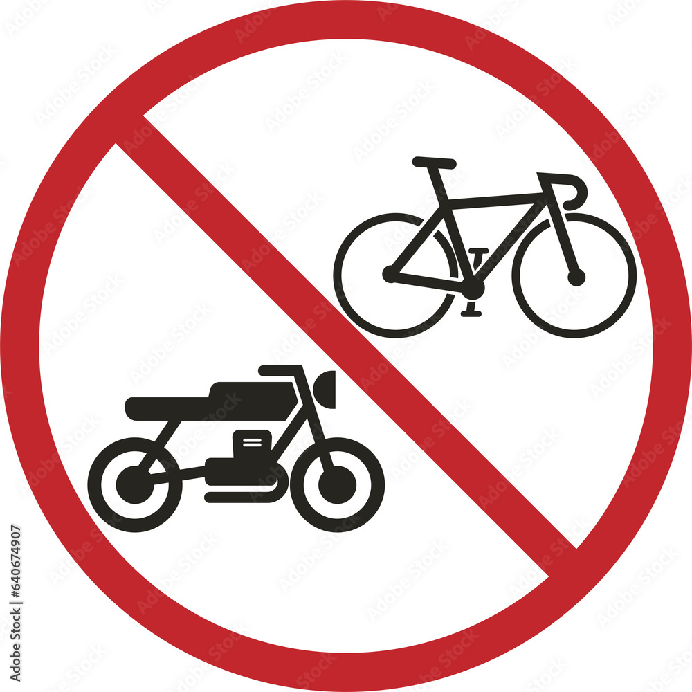 Isolated sign of motorbike and bicycle do not enter, car only road circle sign with prohitited red crossed out Isolated sign of motorbike and bicycle do not enter, car only road circle sign with prohitited red crossed out