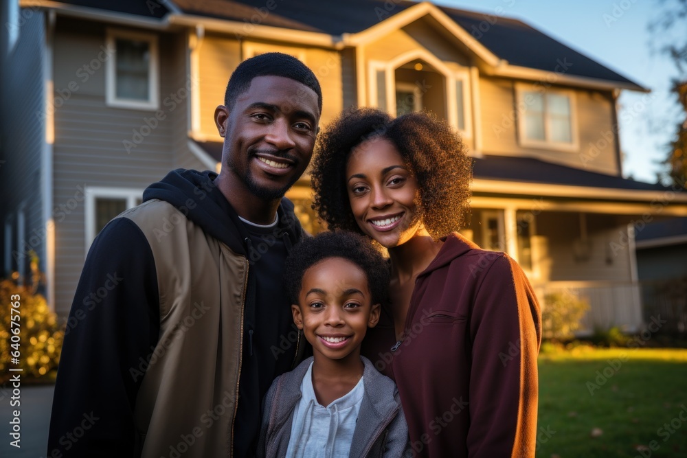African American family in front of newly bought house ownership smile proudly African American family in front of newly bought house ownership smile proudly