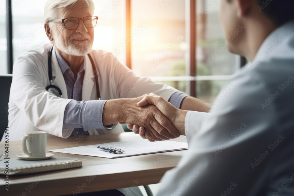 Close up view of doctor touching patient hand, showing empty and kindness Close up view of doctor touching patient hand, showing empty and kindness