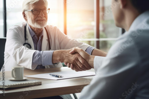 Close up view of doctor touching patient hand, showing empty and kindness