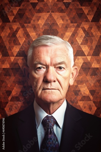 cropped portrait of an unidentifiable businessman superimposed on a geometric background