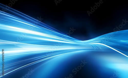 Abstract background with a glow of blue, innovation, wavy movement of rays.