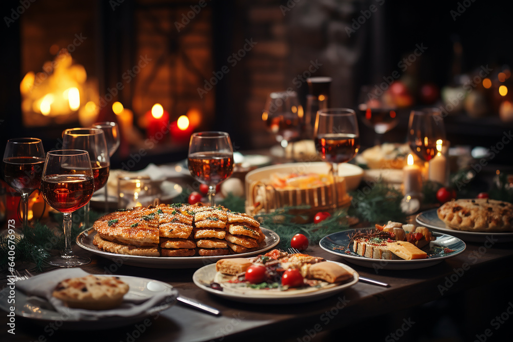 Generative AI - A table served for Christmas family dinner Generative AI - A table served for Christmas family dinner