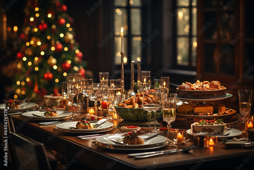 Generative AI - A table served for Christmas family dinner