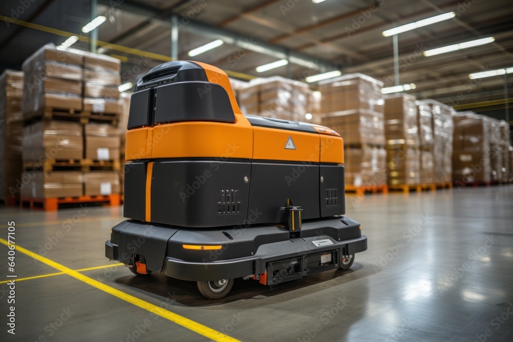 AGV (Automated guided vehicle) in warehouse logistic and transport. AGV (Automated guided vehicle) in warehouse logistic and transport.