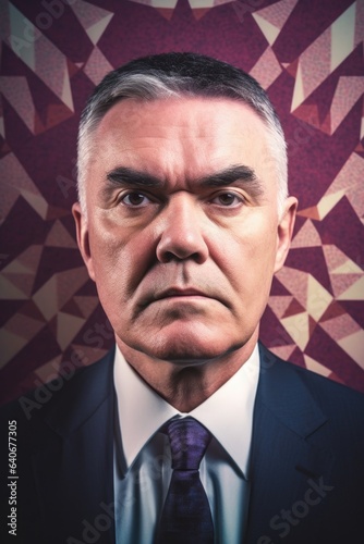 cropped portrait of an unidentifiable businessman superimposed on a geometric background