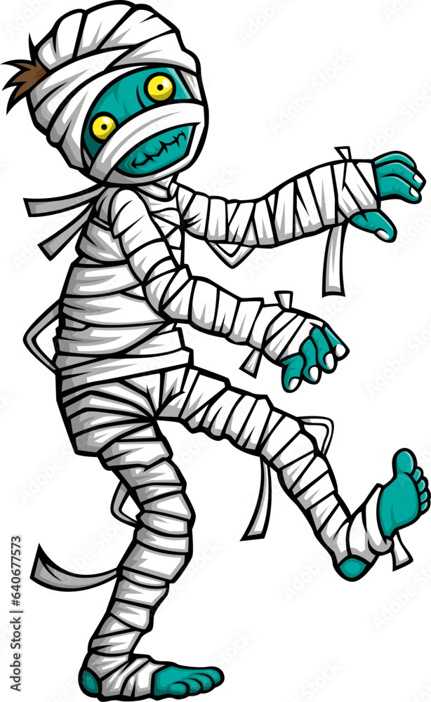 Cartoon scary halloween mummy walking