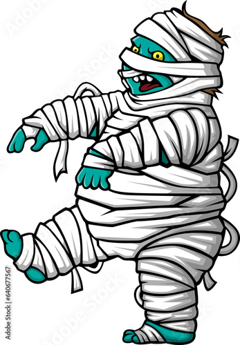 Cartoon scary halloween fat mummy walking