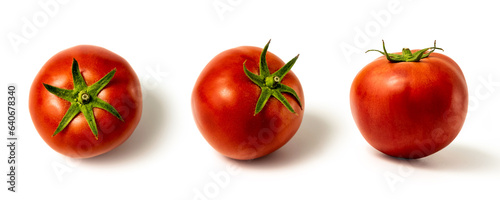 Tomato isolated on white background. Tomatoes top view, side view. 