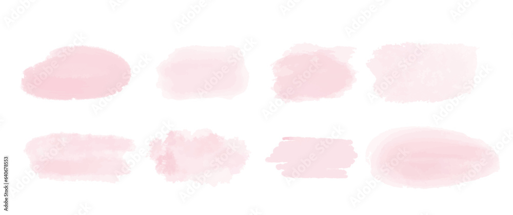 Abstract pink watercolor water splash set on a white background. Ink paint brush stain. Vector watercolour texture in rose color. Abstract pink watercolor water splash set on a white background. Ink paint brush stain. Vector watercolour texture in rose color.