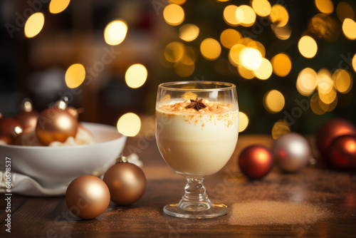 Leinwand Poster Traditional Christmas drink eggnog with grated nutmeg and cinnamon
