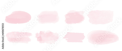 Abstract pink watercolor water splash set on a white background. Ink paint brush stain. Vector watercolour texture in rose color.