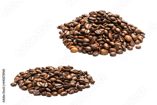 Coffee beans on a white background. Top view.