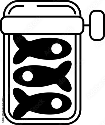 Icône d'une boîte de conserve en métal contenant des sardines, pêche alimentaire pour la grande distribution, illustration de poissons, vecteur pour poissonerie