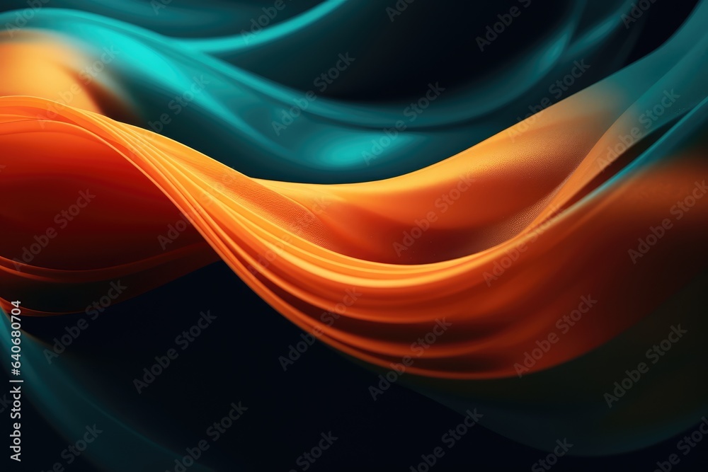 Fototapeta premium Abstract Orange and Teal Waves, Against a Dark Background - AI Generated