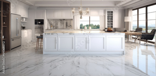  a contemporary kitchen with marble floor