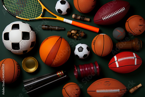 Collage of diverse sports equipment, promoting fitness and recreational games