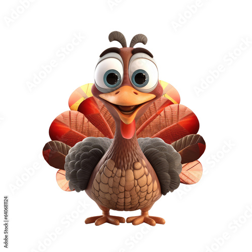 Fototapeta 3D icon Cute Turkey, Happy Fall, character Illustration Thanksgiving Day, Happy