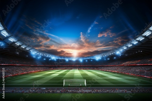 Crowded soccer stadium depicted in stunning 3D rendering with arena
