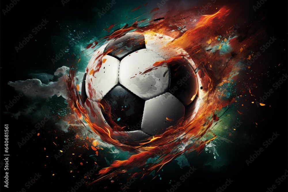 Fototapeta premium Energetic soccer art, Bold poster showcasing a dynamic soccer ball