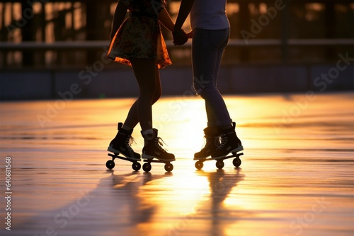 Entertainment and hobbies, Silhouettes of pairs on roller skates, enjoying