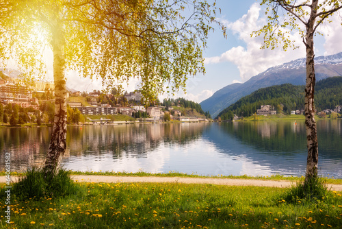 Saint Moritz lake in Switzerland in summer photo