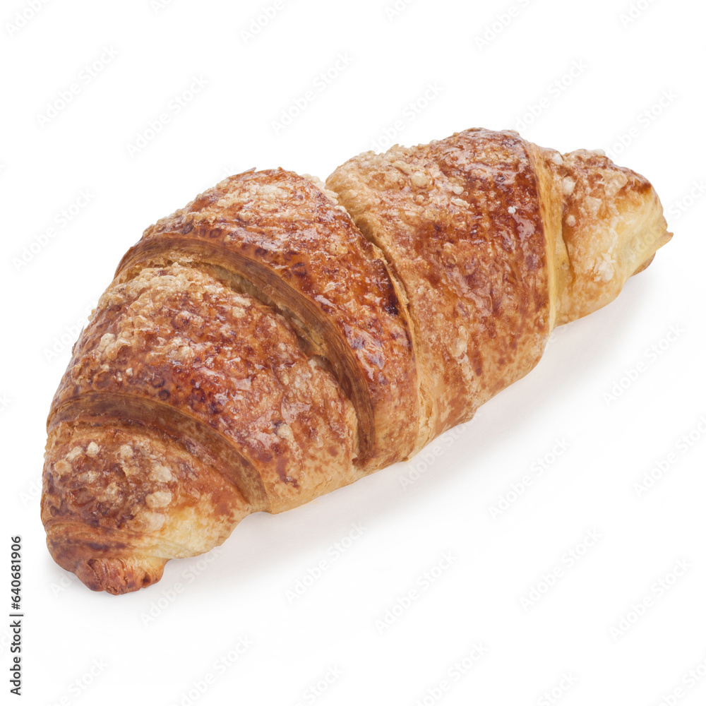 Croissant with white chocolate isolated on a white background.