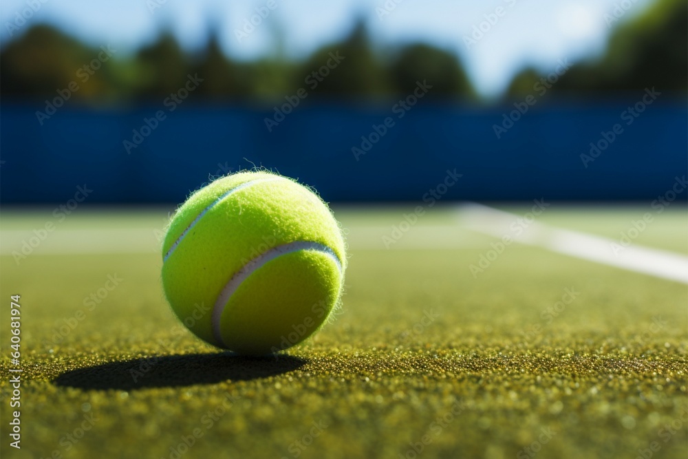 Game on the green court with a vibrant tennis ball