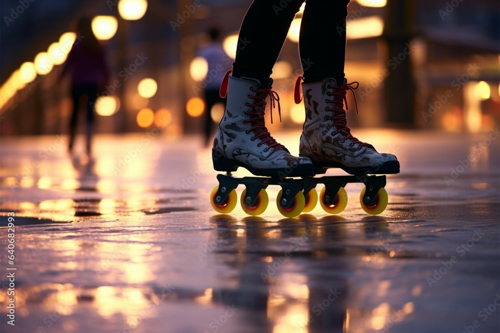 Roller skate enthusiasts, Silhouettes of paired legs in a fun hobby