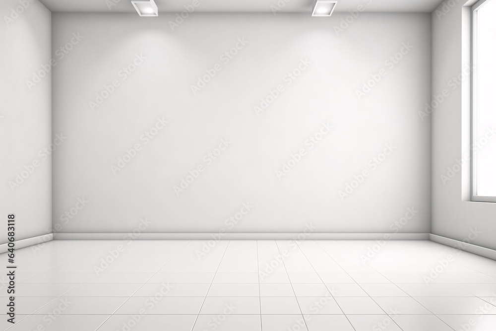 Minimal abstract white background with beautiful floor and spotlights for product presentation, Backdrop