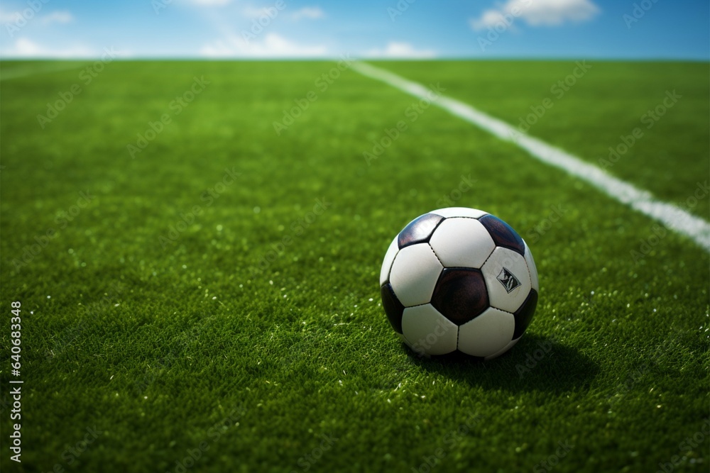 Fototapeta premium Soccer fields essence captured with a prominent soccer ball