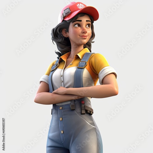 3D Illustration of a Cute Female Construction Worker - 3D Rendering