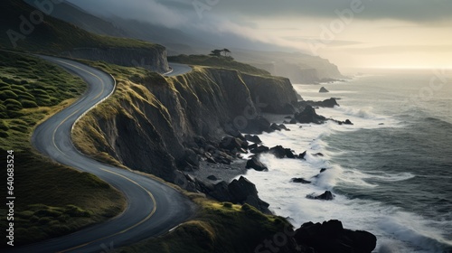 Twisting Coastal Road Hugging Cliffs by the Ocean