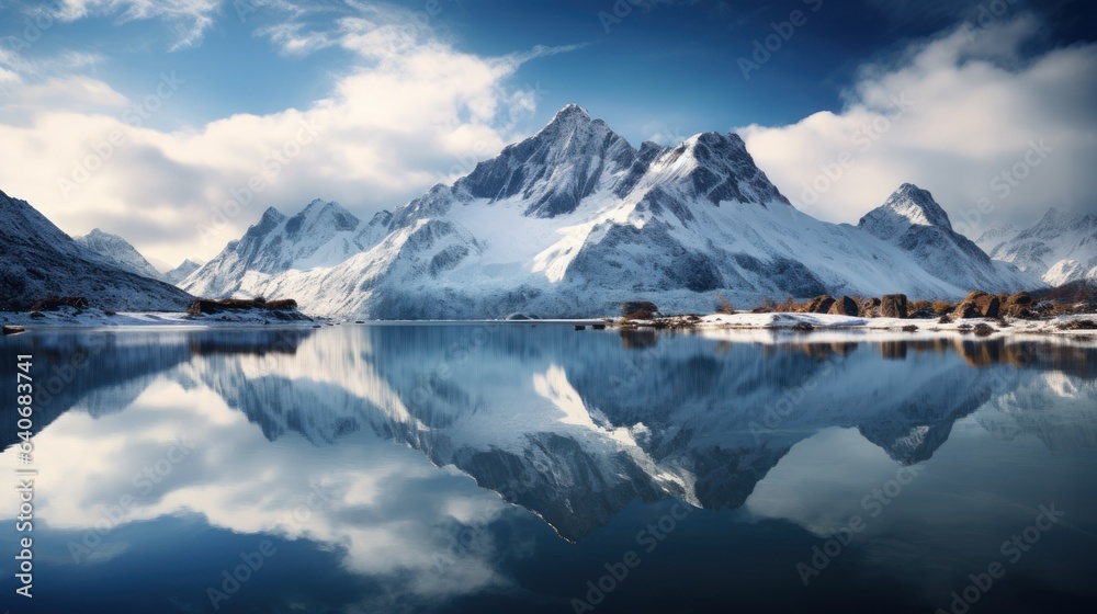 Serene Lake Reflecting Towering Snow-Capped Peaks