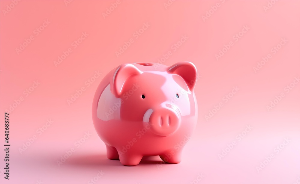 Pink ceramic clay Piggy. Economy and finance concept. Pink passtel solid background.