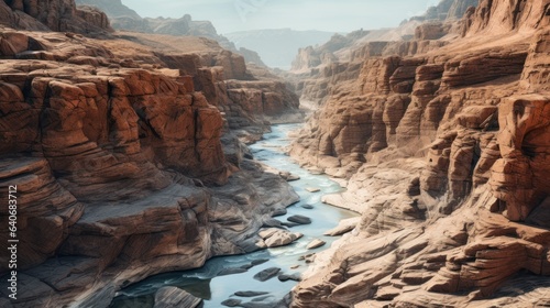 Rugged Canyon with Winding River Carving Through It
